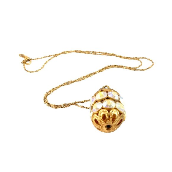 Vintage 14K Gold Filled Pendant Necklace With Iridescent Beads Filigree Detaili - Picture 2 of 7